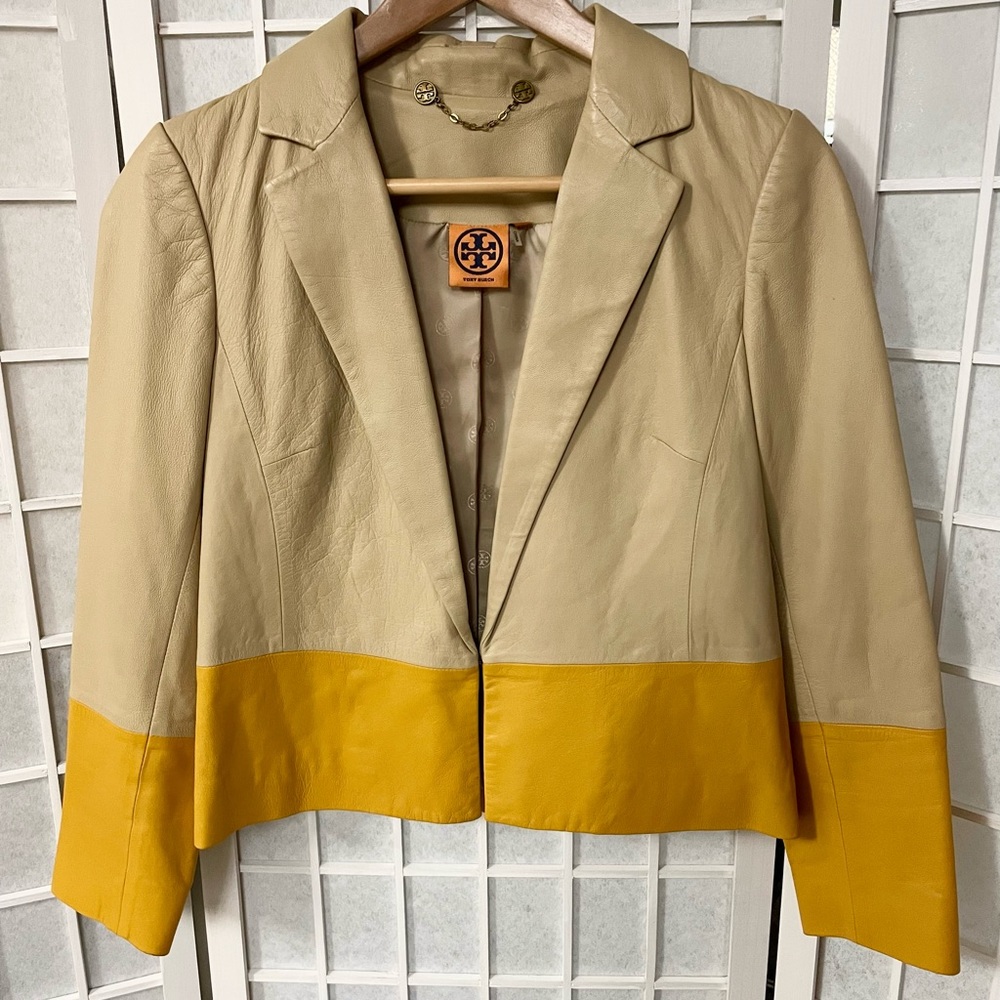 One of a kind size 4 Tory Burch two toned leather jacket!